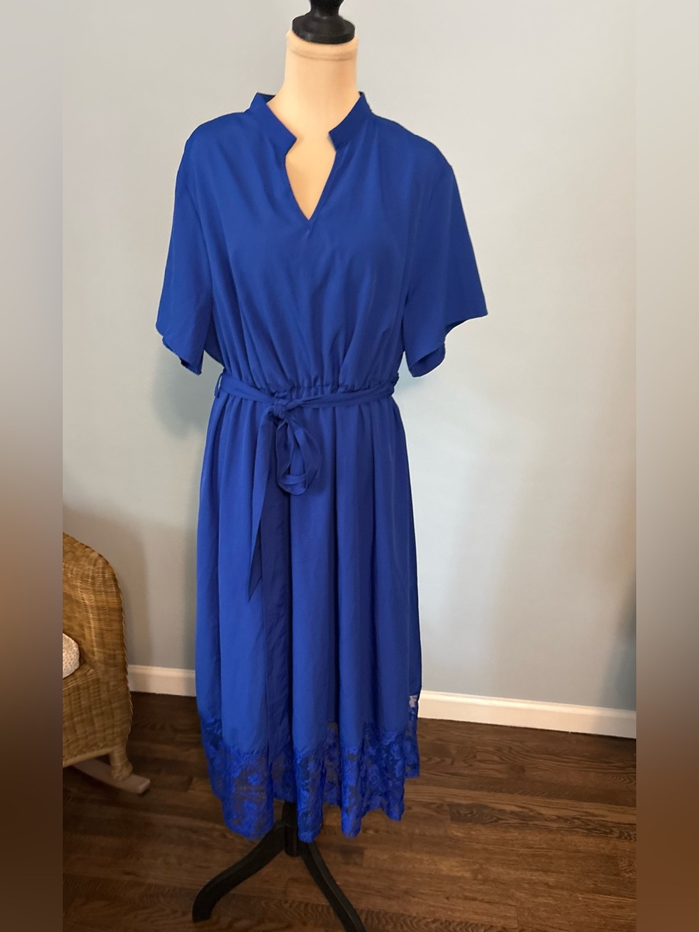 SHEIN Cobalt Blue Midi Dress with Waist Tie